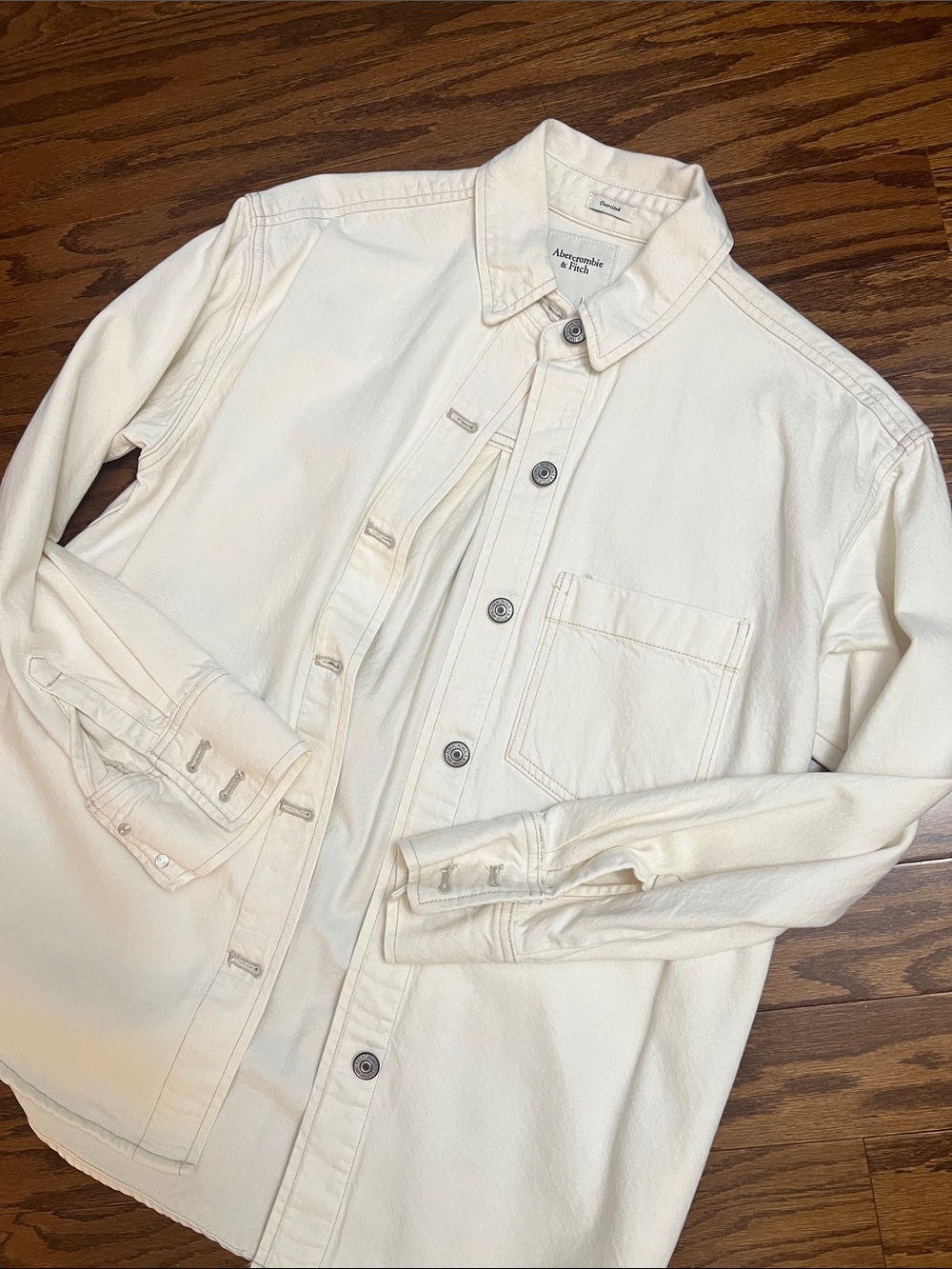 Abercrombie & Fitch Off-White Button Front oversized shirt Jacket, size XS